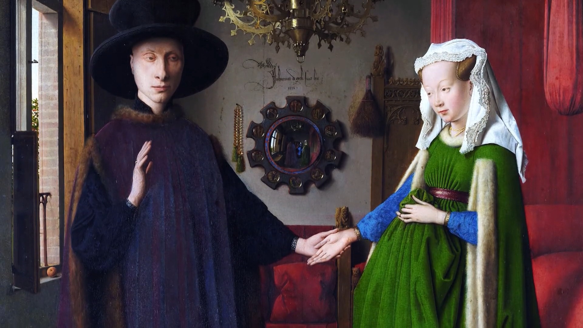 Retrato de dos comerciantes y una casa en Brujas