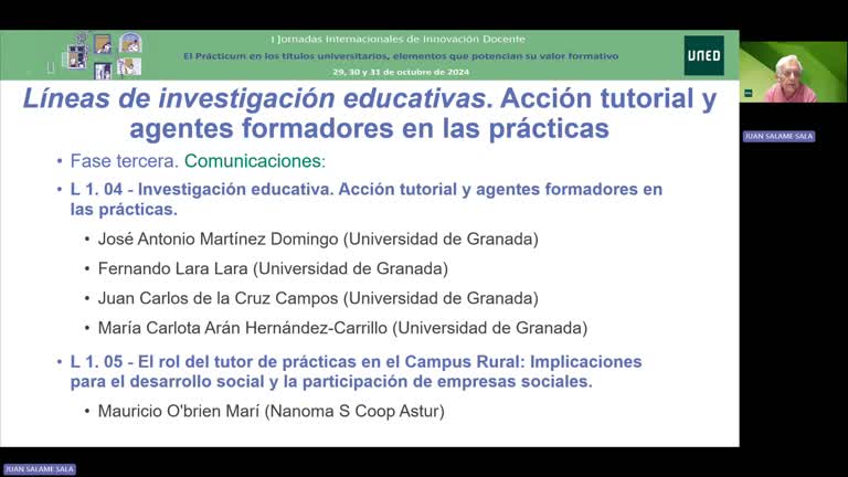 L1 - PRESENTACIÓN COORDINADOR: Investigación educativa. Acción tutorial y agentes formadores en las prácticas