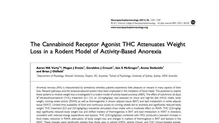 Efectos de la administración crónica temprana de Δ9-Tetrahidrocannabinol (THC) en el desarrollo de anorexia basada en actividad en ratas hembra