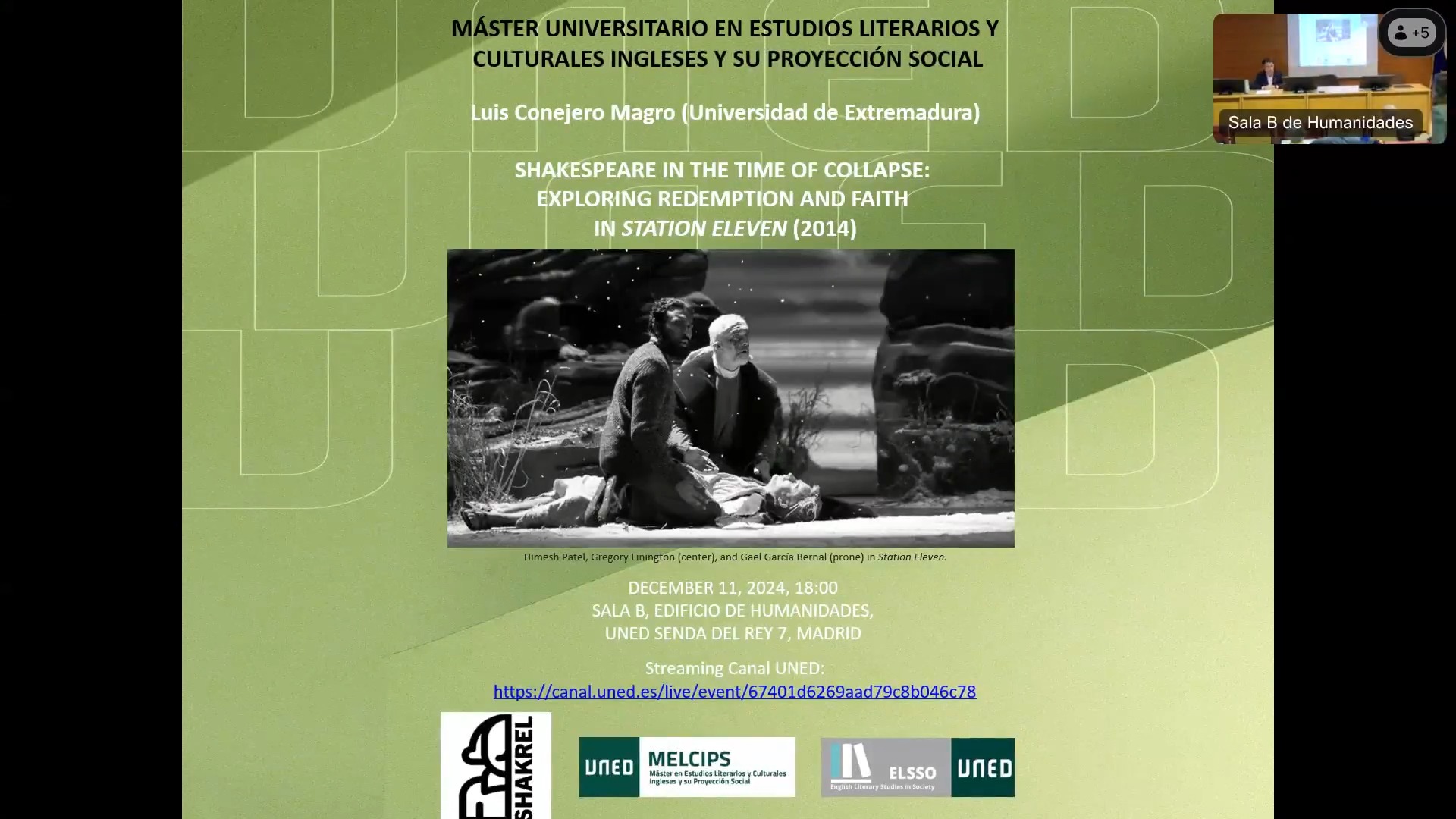 Conferencia plenaria: “Shakespeare in the Time of Collapse: Exploring Redemption and Faith in Station Eleven (2014)”