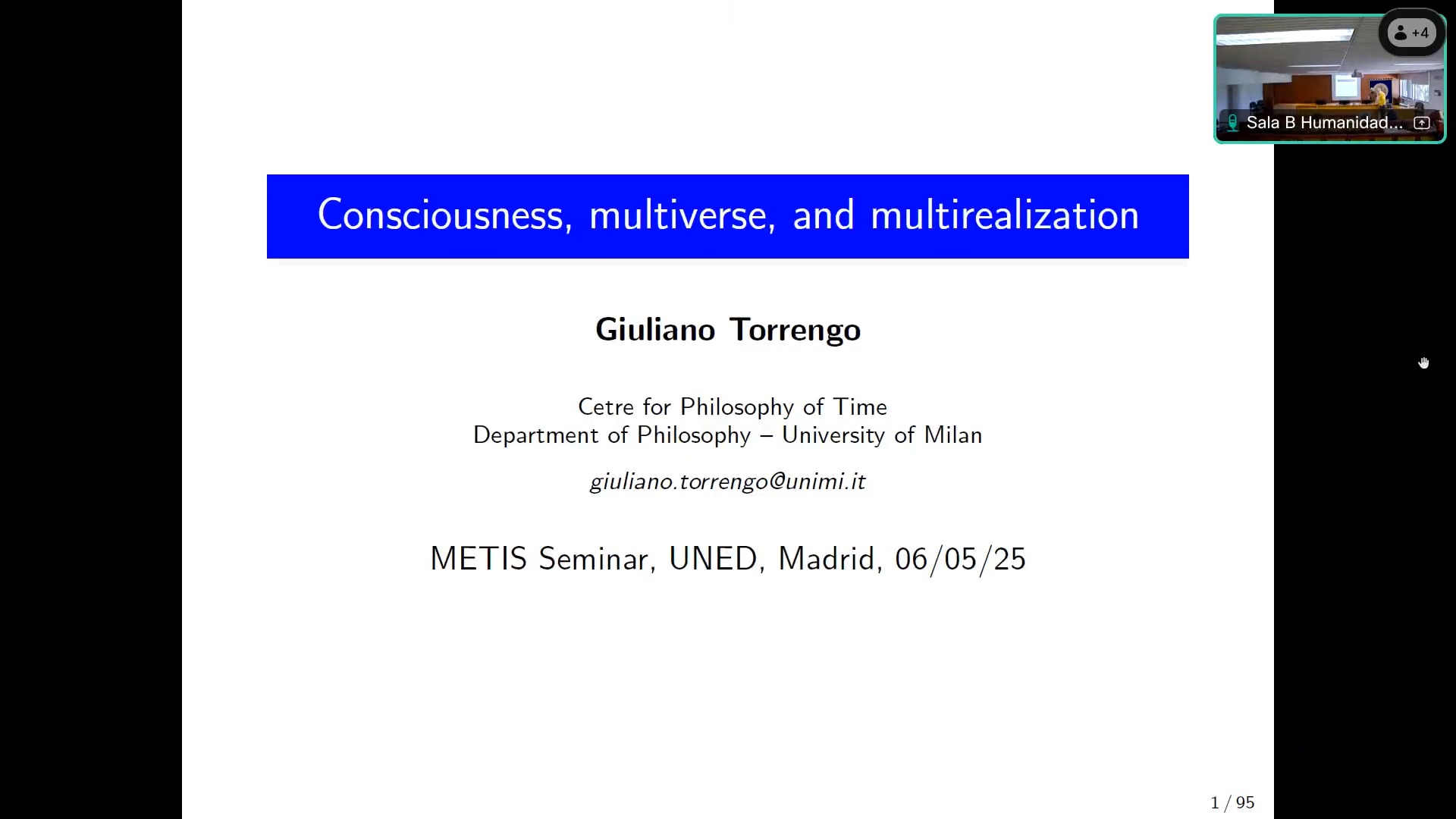 Consciousness, multiverse and multirealization (with G. Spolaore, Padua)
