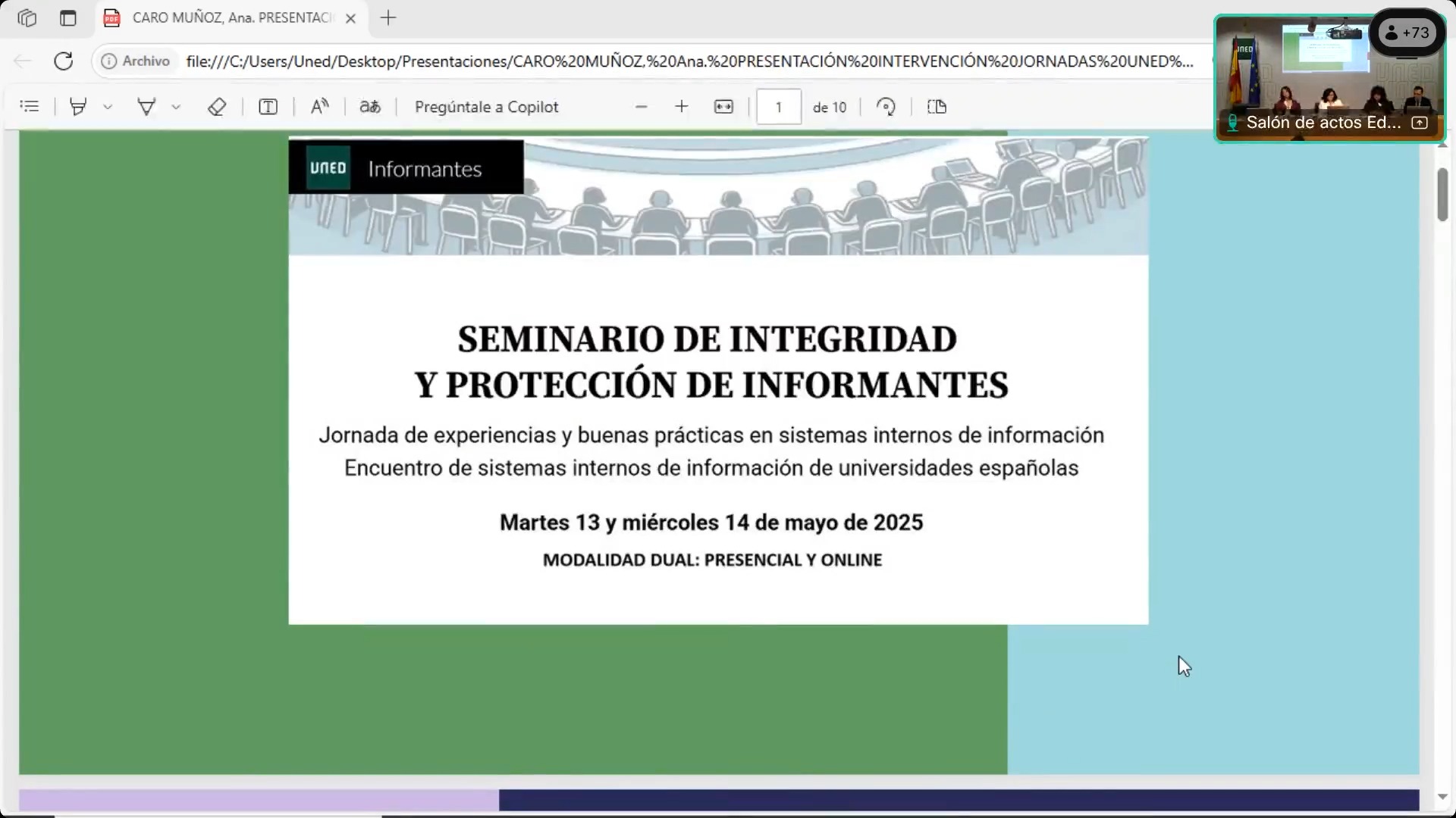 Jornada de experiencias y buenas prácticas en sistemas internos de información. Encuentro de sistemas internos de información de universidades españolas