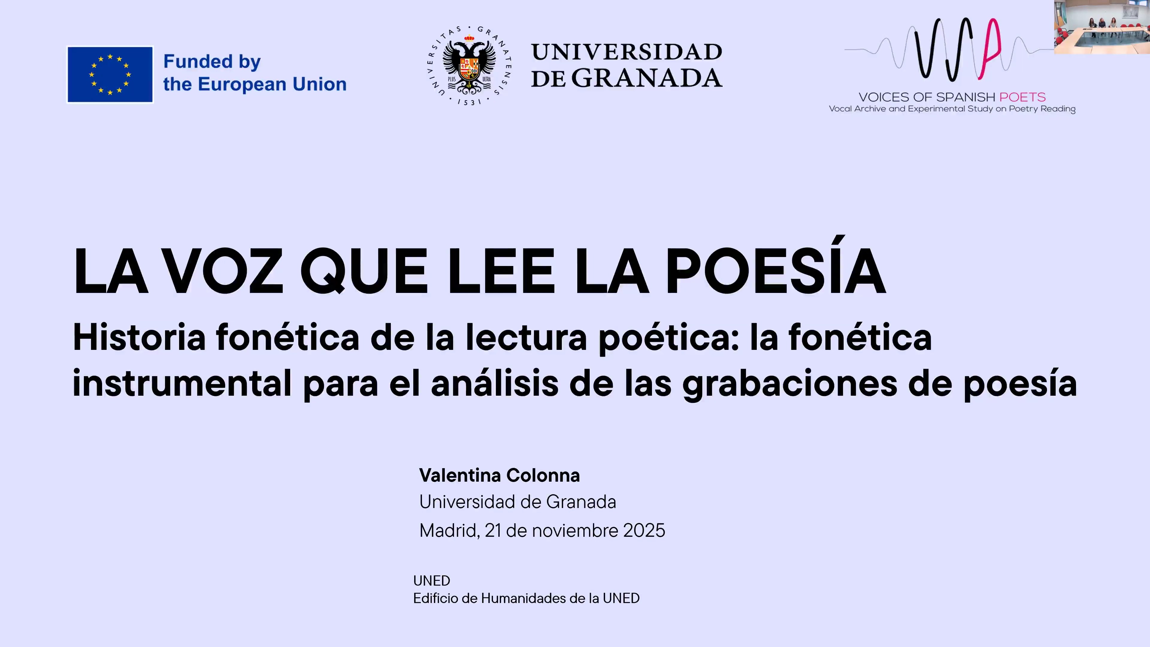 Charla "Historia fonética de la lectura poética: la fonética instrumental para el análisis de las grabaciones de poesía"