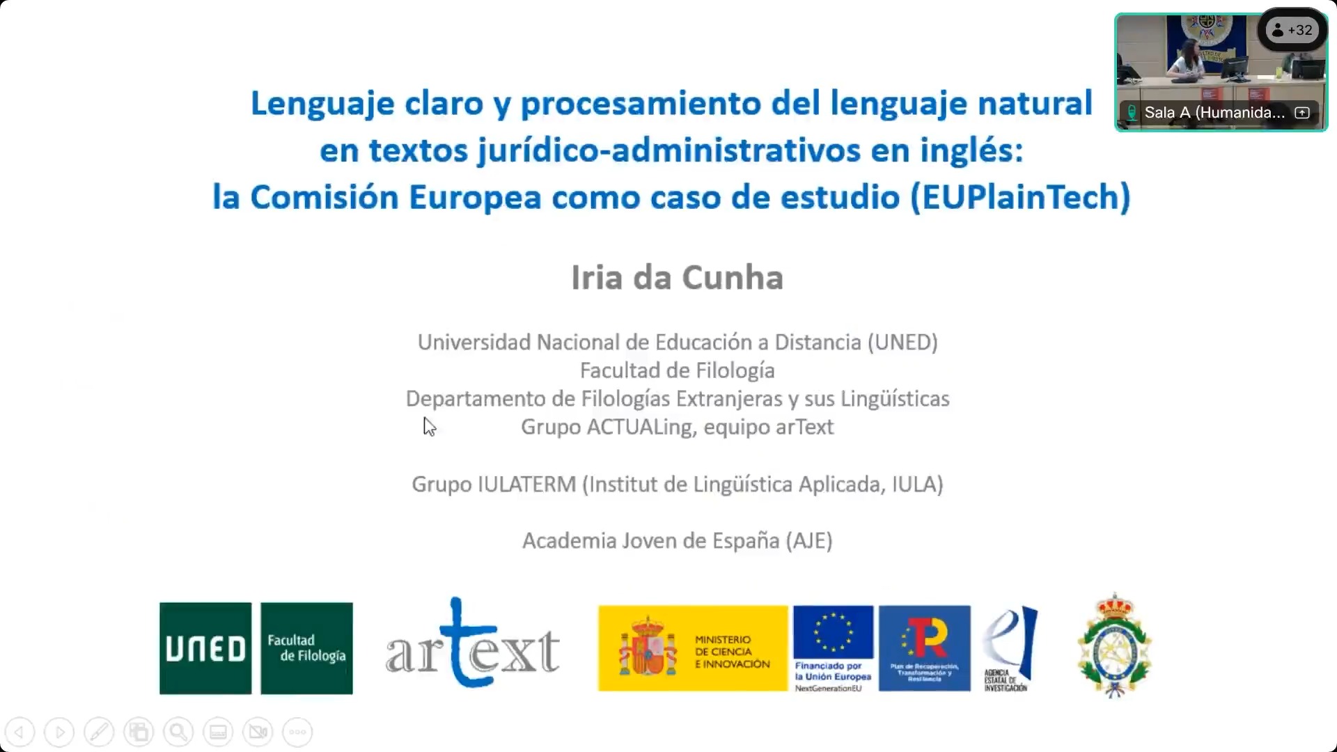 Lenguaje claro y procesamiento del lenguaje natural en textos jurídico-administrativos en inglés: la comisión europea como caso de estudio” (Euplaintech)