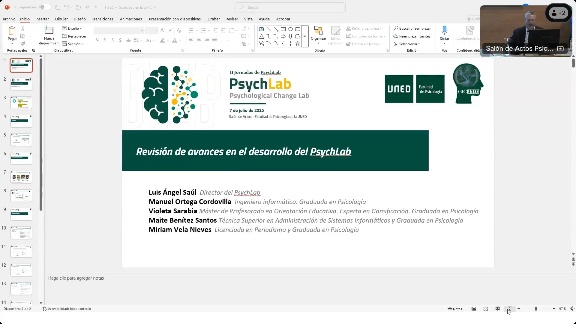 Presentacón revisión de avances en el desarrollo del PsychLab