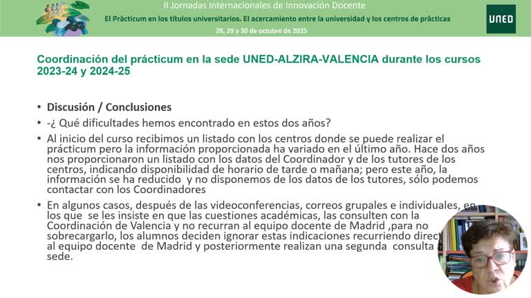 Coordinación del prácticum en la sede UNED-ALZIRA-VALENCIA durante los cursos 2023-24 y 2024-25