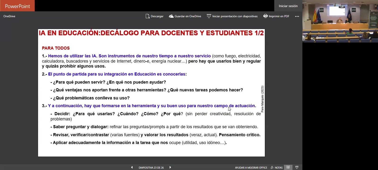 Decálogo para la integrar la IA en los procesos de enseñanza y aprendizaje. Y presentación del libro: TIC en Educación hoy