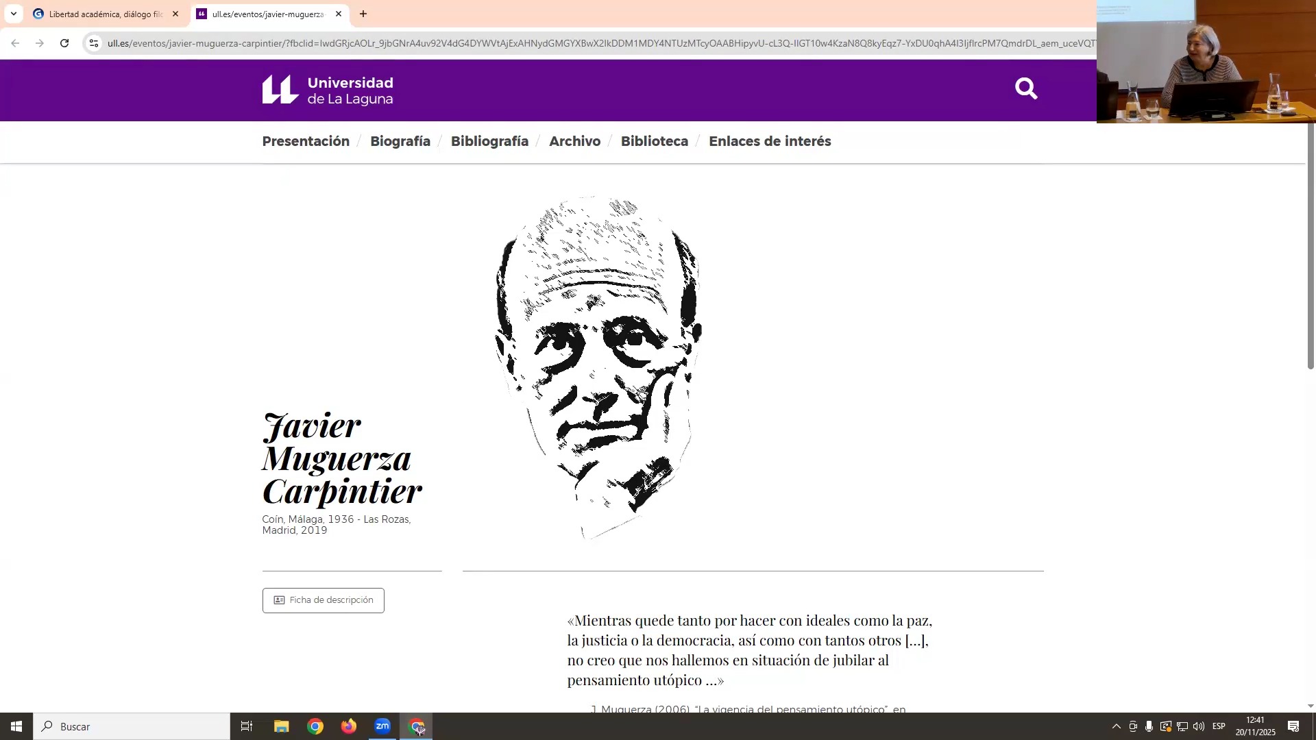 Acto de entrega del IV Premio Javier Muguerza de Investigación en Filosofía