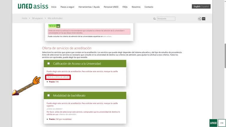 UNEDasiss Realizar una solicitud de acreditación