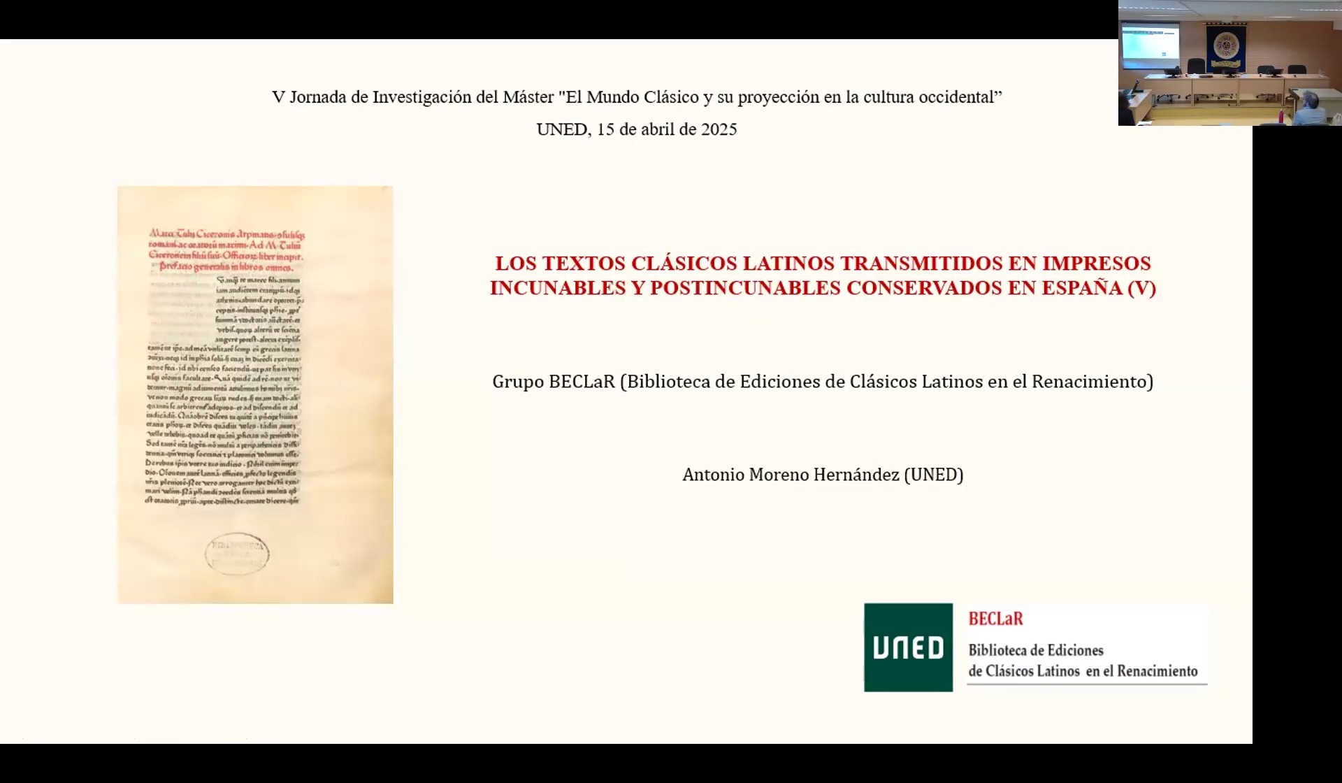 Estudio filológico de los textos clásicos latinos transmitidos en impresos incunables y postincunables conservados en España (V)