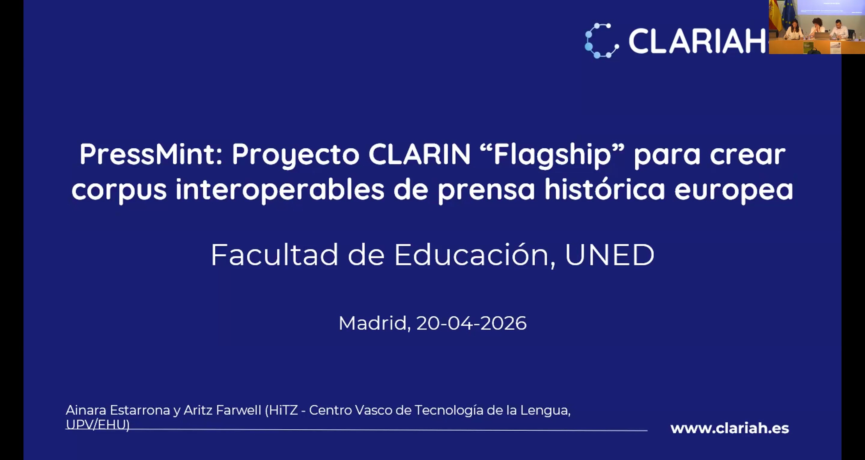Presentación de PressMint: proyecto europeo para la creación de un corpus interoperable de prensa histórica