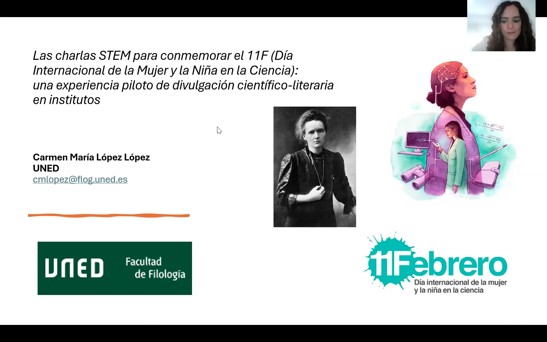 Las charlas STEM para conmemorar el 11F (Día Internacional de la Mujer y la Niña en la Ciencia): una experiencia piloto de divulgación científico-literaria en institutos” (online)