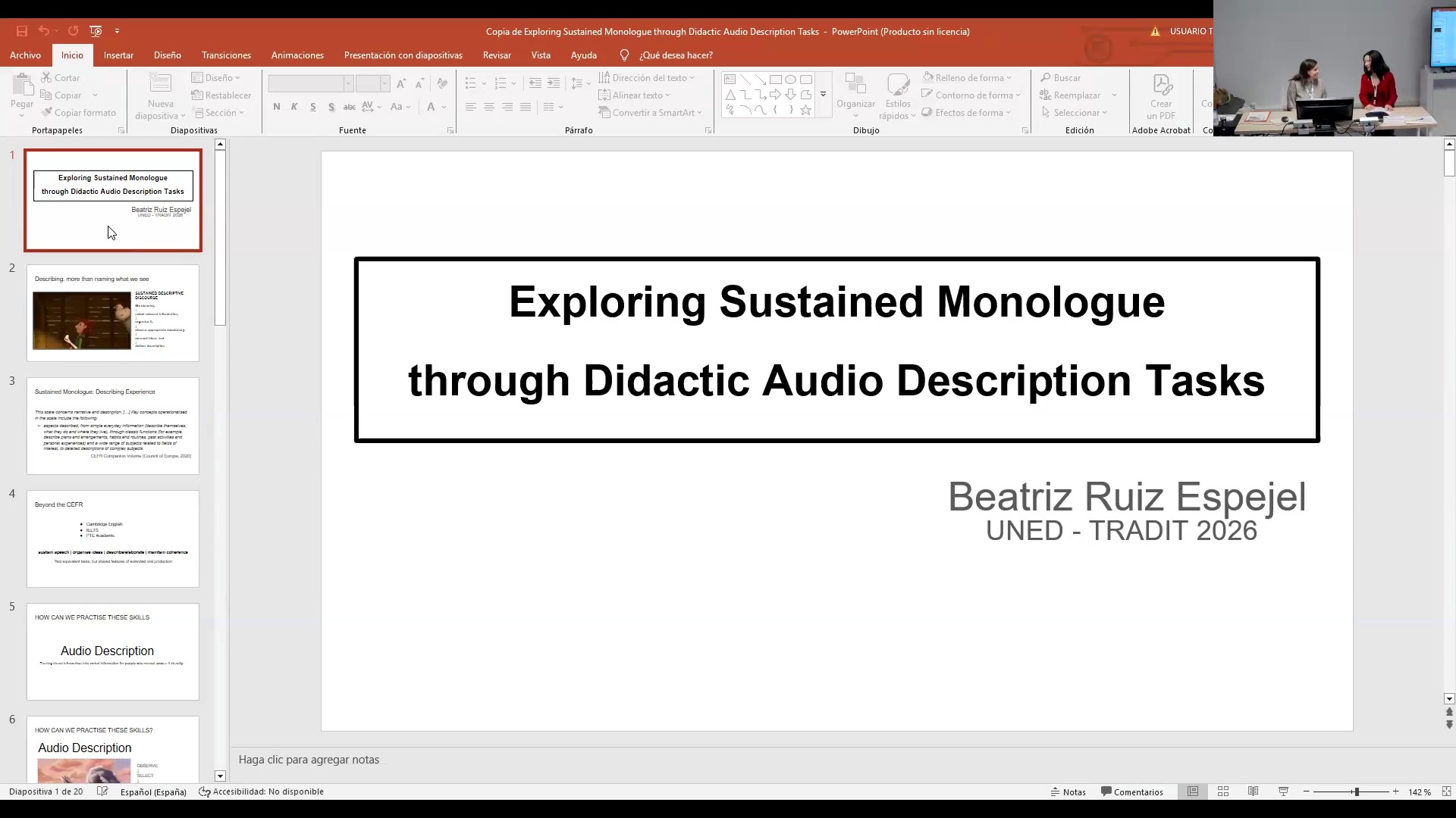 Exploring Sustained Monologue through Didactic Audio Description Tasks